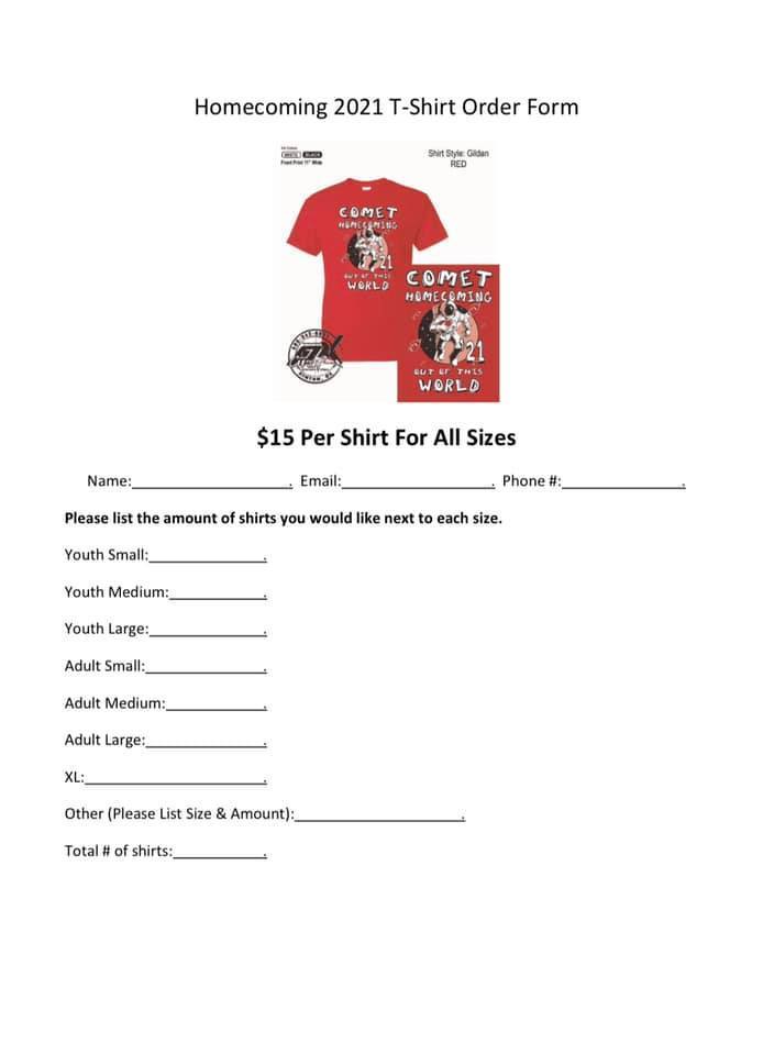 HOMECOMING T-SHIRT ORDER FORM