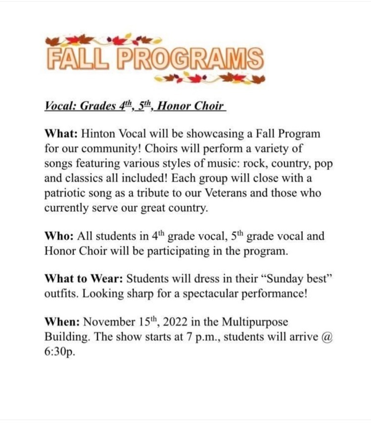 Fall Vocal Programs